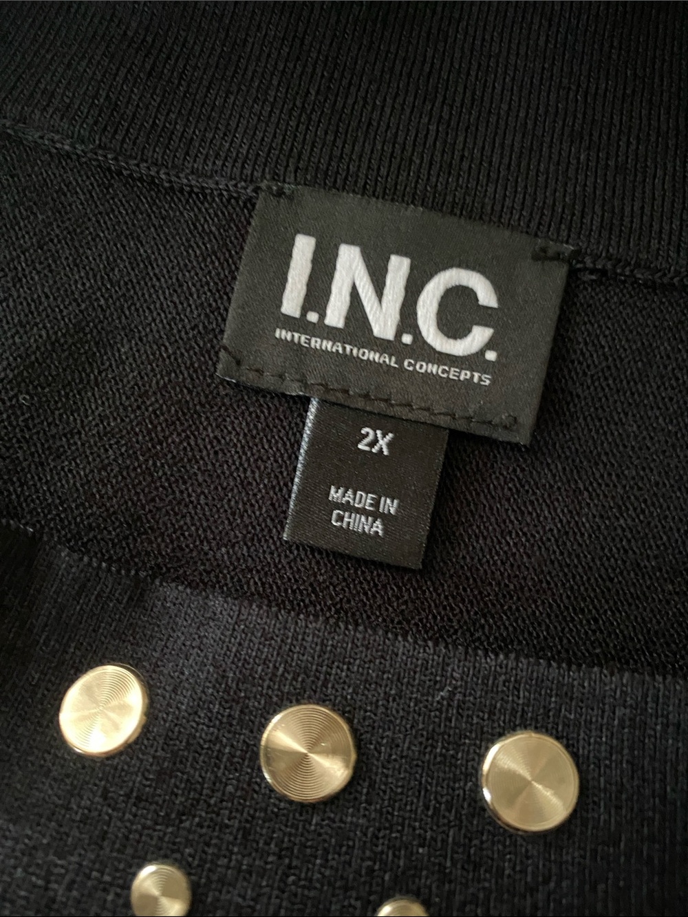 INC International Concepts Black Long-Sleeve Top with Gold Studs - Picture 7 of 8
